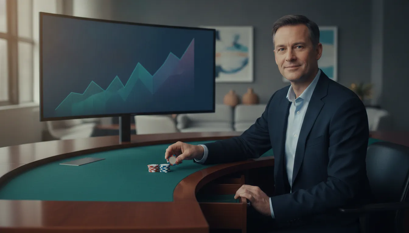 Investor sliding poker chips off the table, deliberately securing gains.
