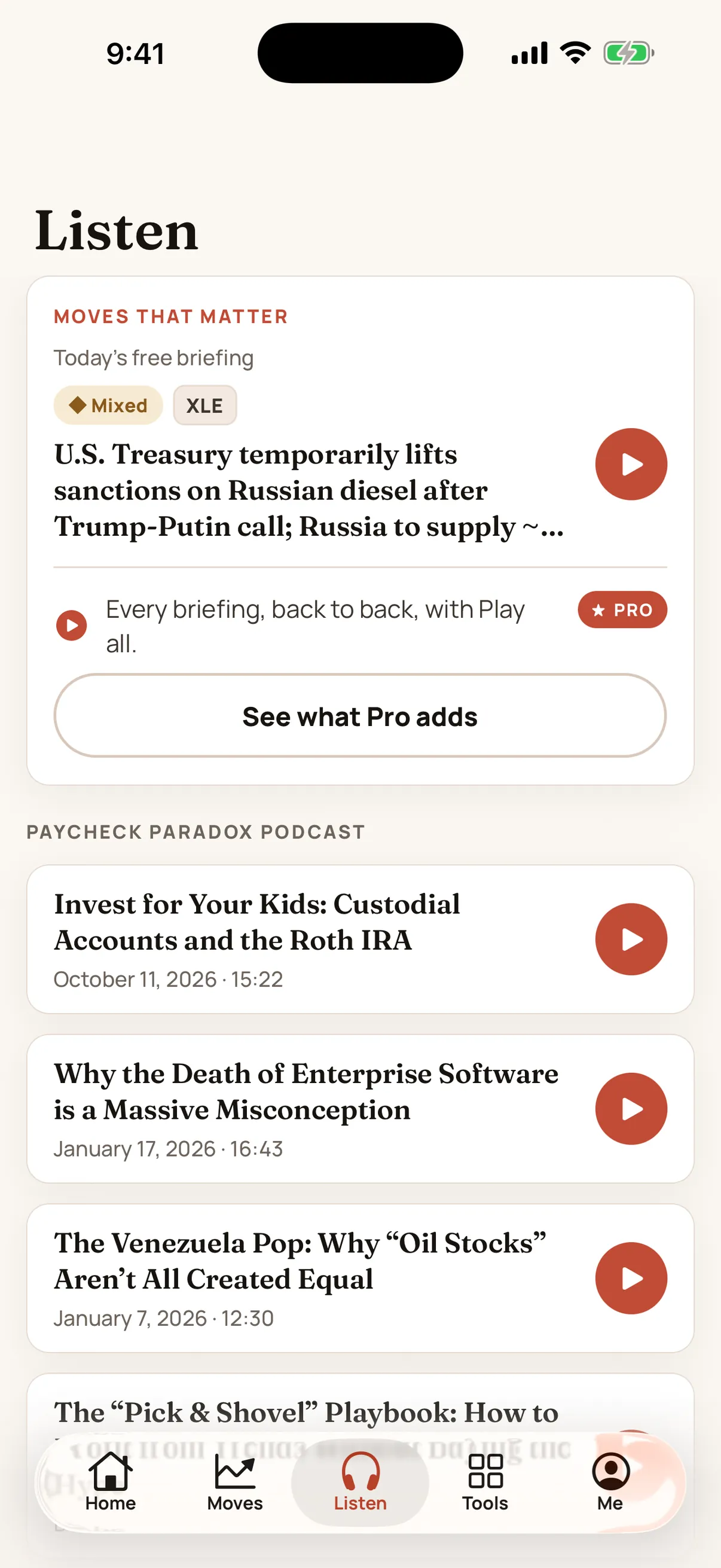 Listen: today's market briefing and every podcast episode, with a full player.